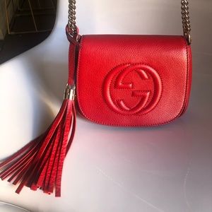 Gucci Soho Flap Red Leather Gold Chain w/ Tassel